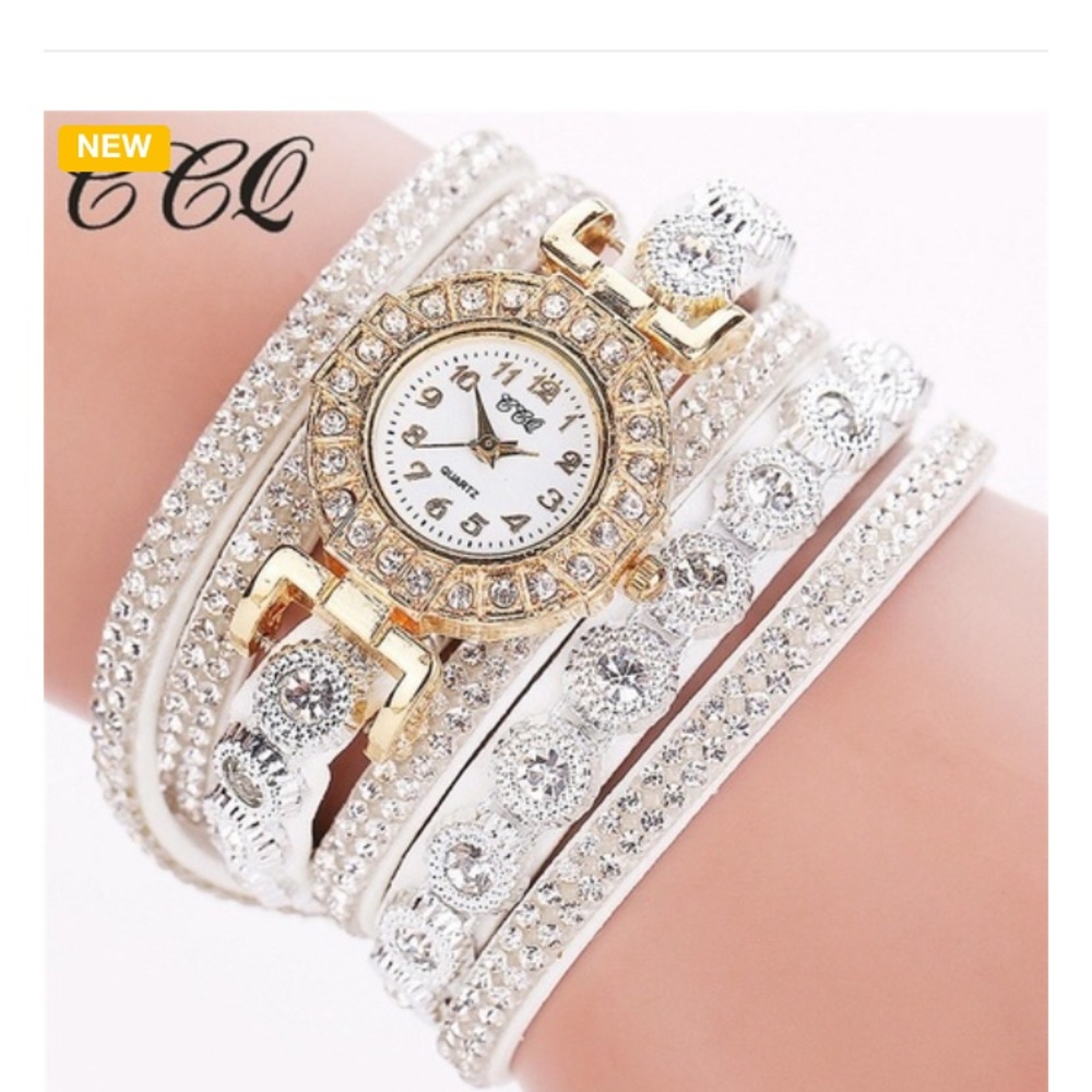 Rhinestone double wrap quartz watch